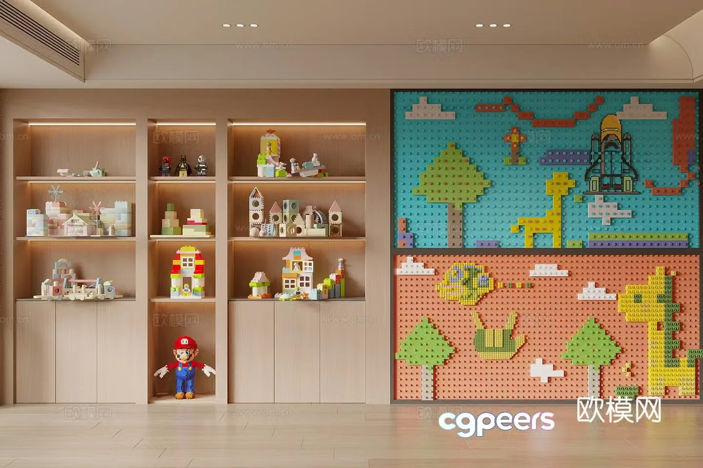 Modern lego brick toy wall 3d model