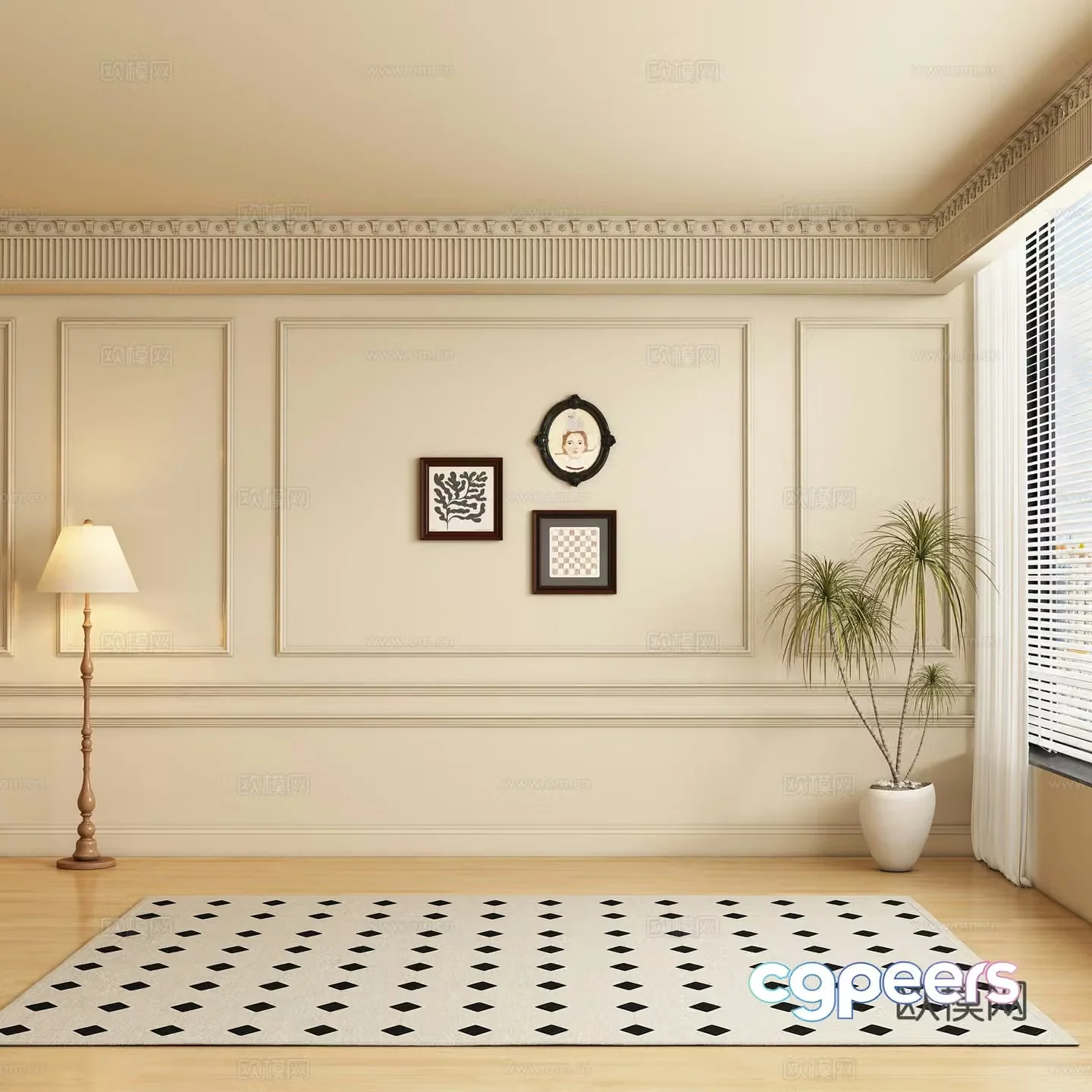 French sofa background wall 3d model