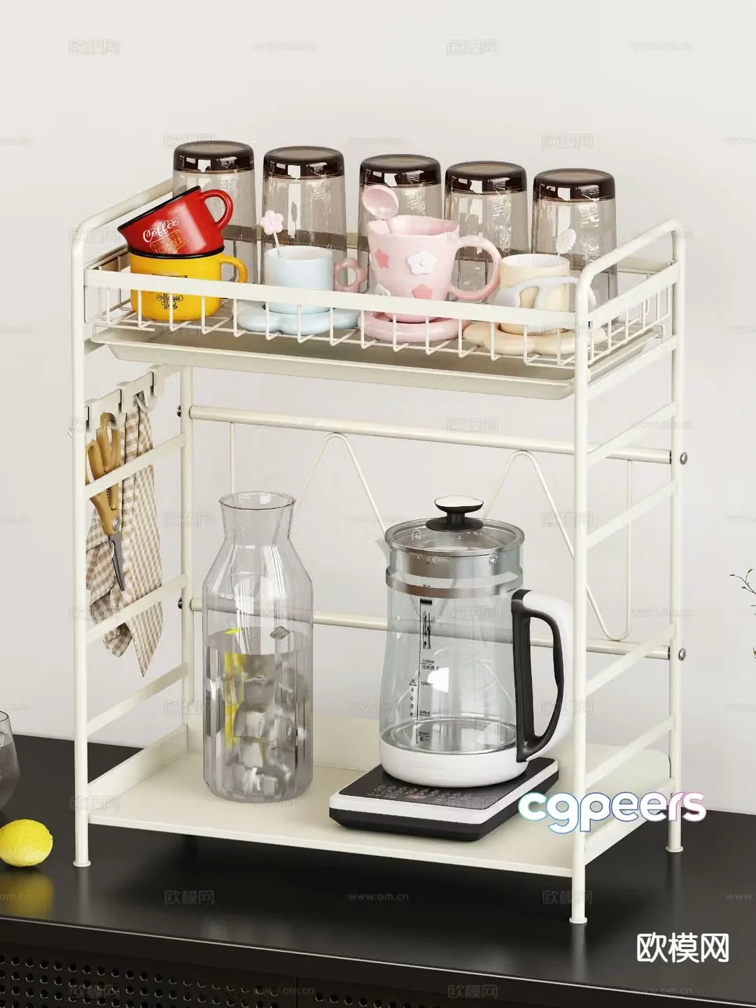 Cup kettle tea set rack 3d model