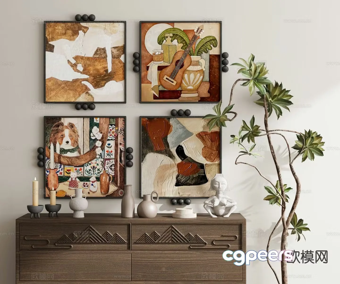 Medieval style hanging painting retro painting geometric painting combination painting 3D model