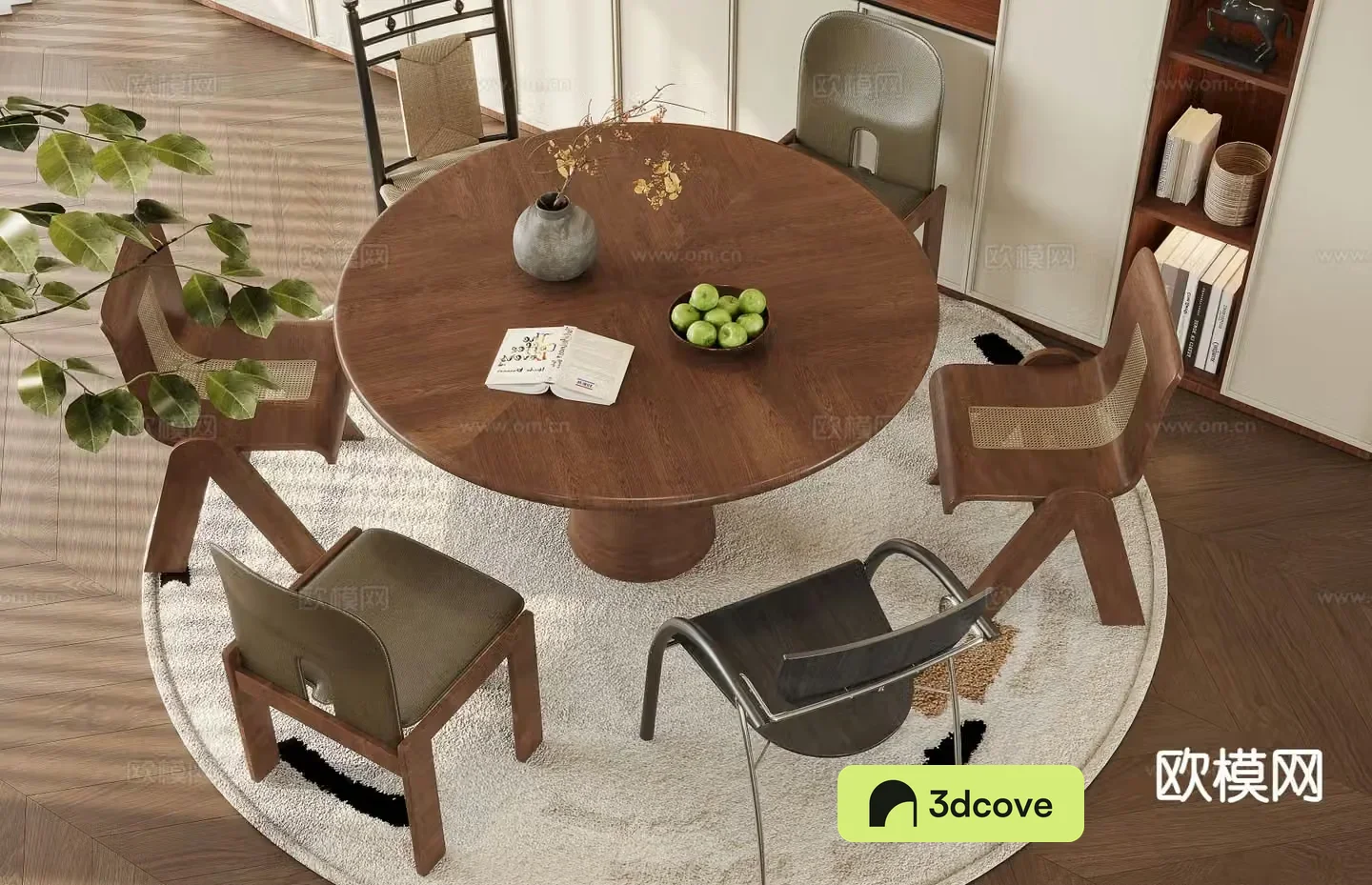 Medieval style dining table and chairs six-person round dining table