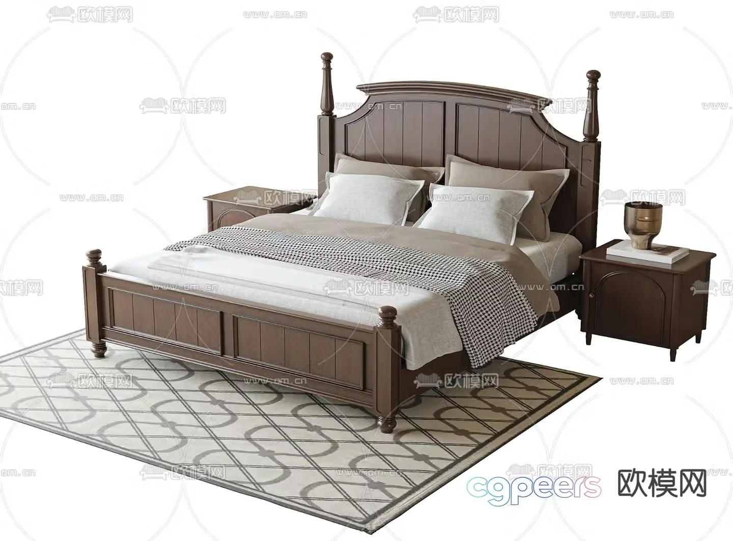 American double bed 3d model
