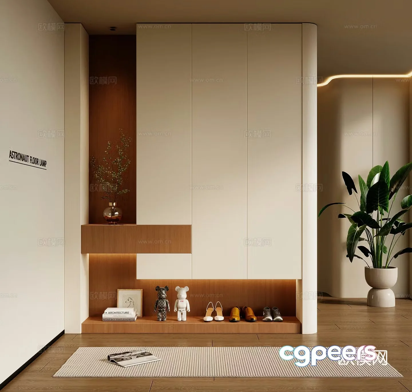 Creamy style porch cabinet shoe cabinet 3d model