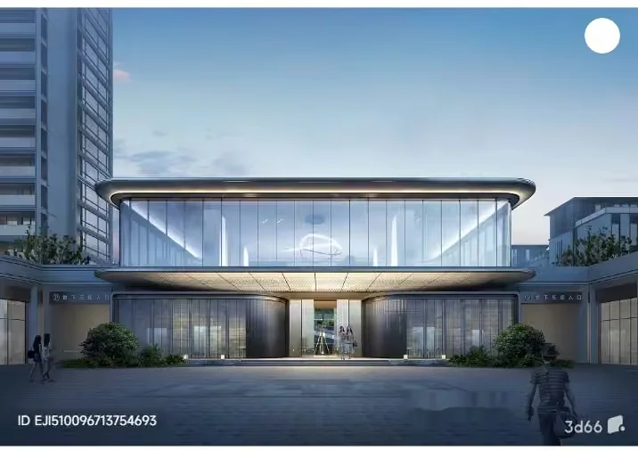 A Futuristic Building With A Large Glass Entrance 3D Model – 3074 – VRAY Render