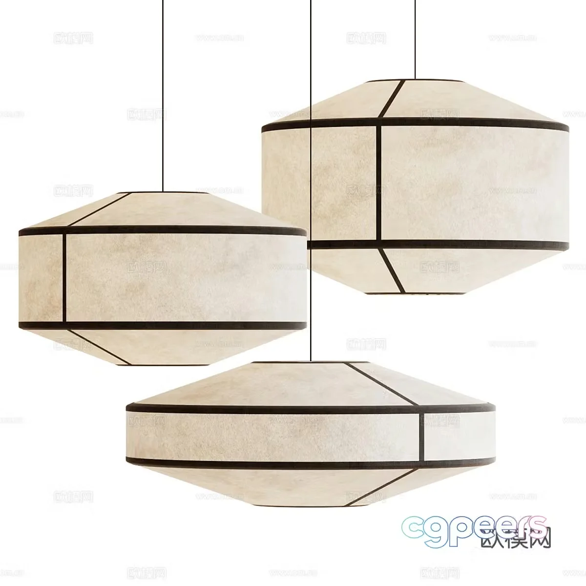 New Chinese style Wasabi Lantern Decorative Chandelier 3D Model