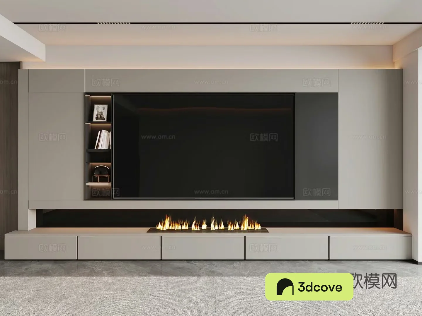 Italian TV background wall fireplace flame TV set jewelry ornaments carpet