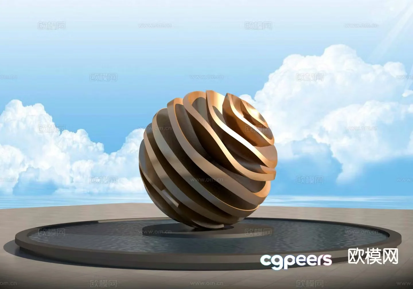 Wave Pattern Feng Shui Ball Sculpture Landscape Sculpture 3D Model