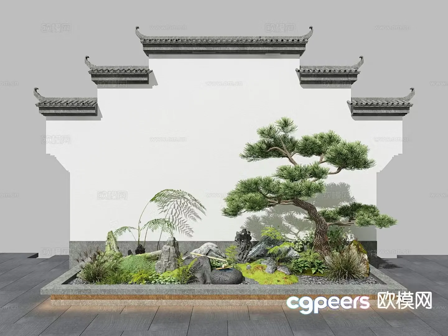 New Chinese style landscape wall pine sketch 3D model
