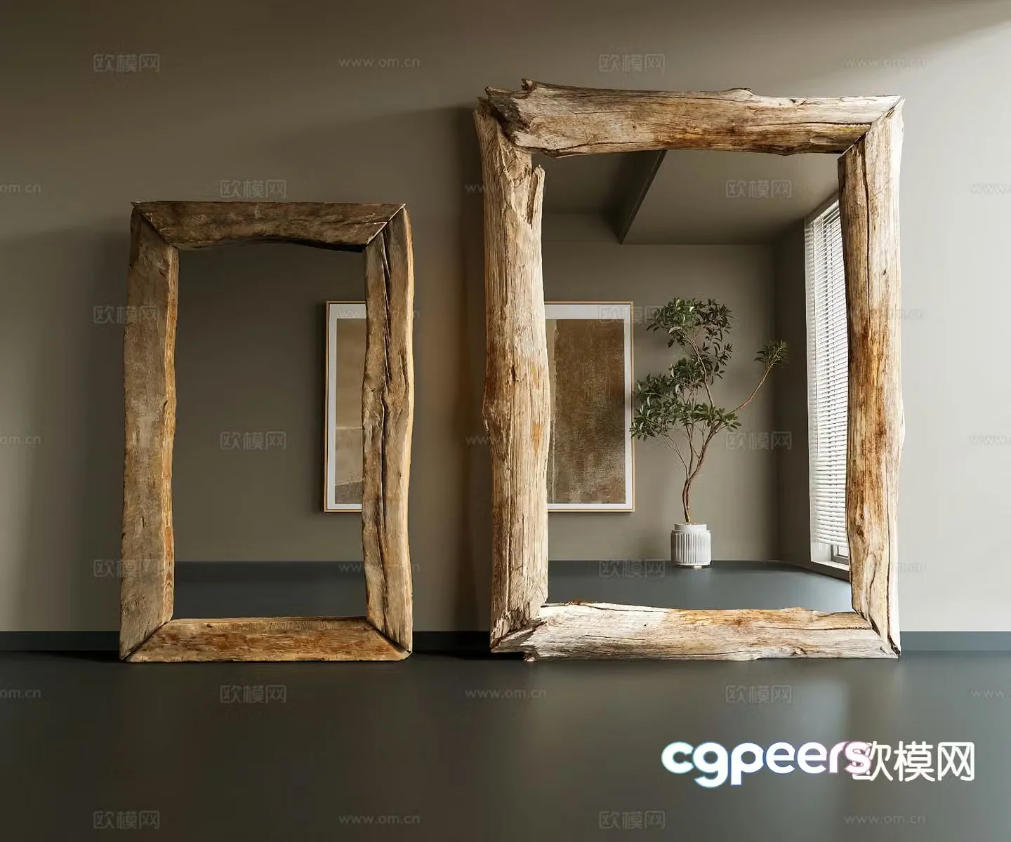 Log style mirror decorative mirror full body mirror 3d model