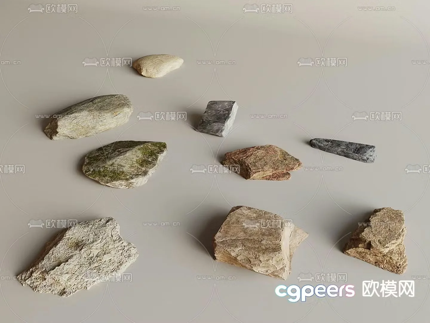 Courtyard landscape stones paving stones rocks 3D model
