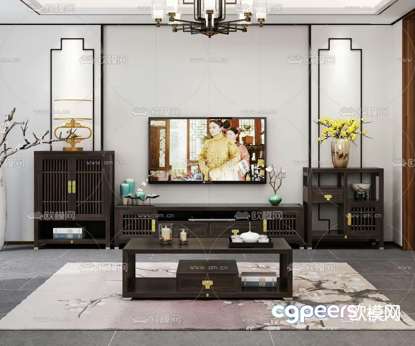 Chinese coffee table TV cabinet 3D model