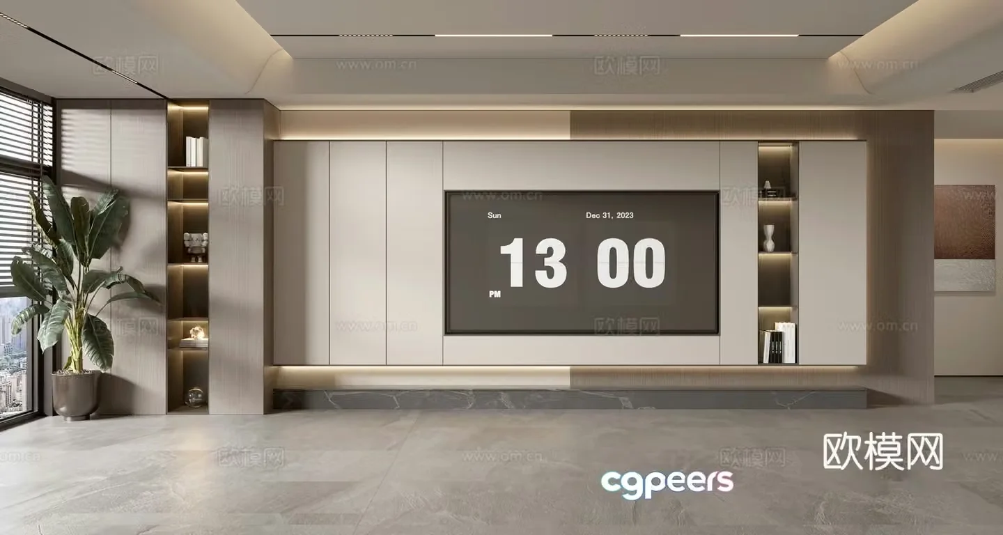 Light luxury TV background wall TV wall full wall TV cabinet 3D model