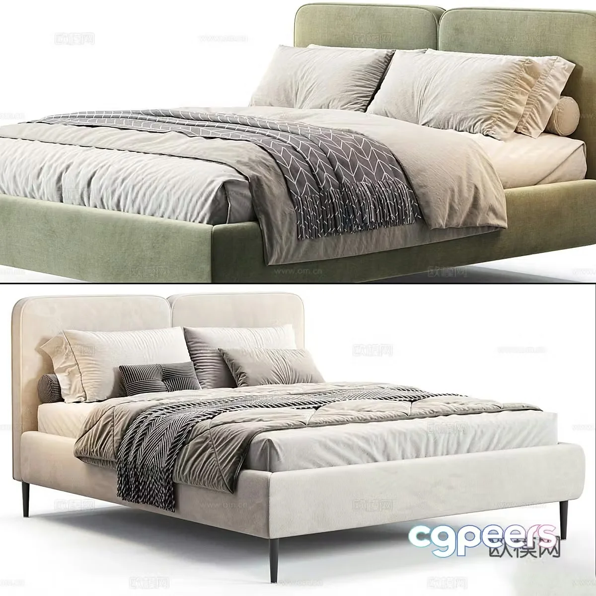 Fabric double bed Fabric shelf bed Bedding backrest bed pillow towel Bedhouse double bed 3D model