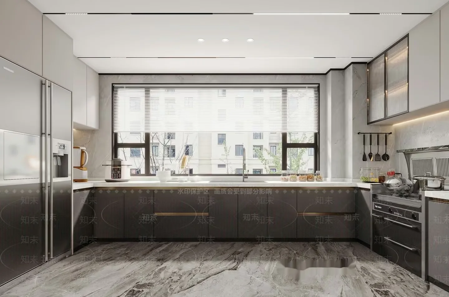 Modern Kitchen With Marble Floor 3D Model – 3469 – VRAY Render