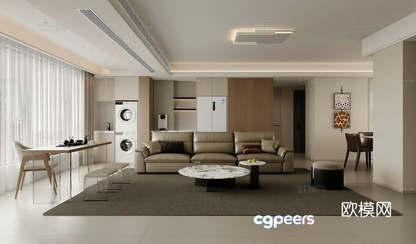 Modern living and dining room 3d model