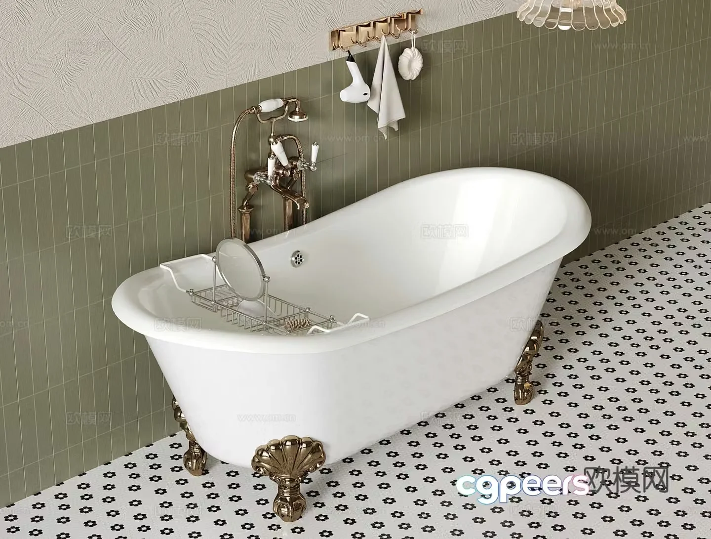 French bathtub Bathroom small piece 3D model