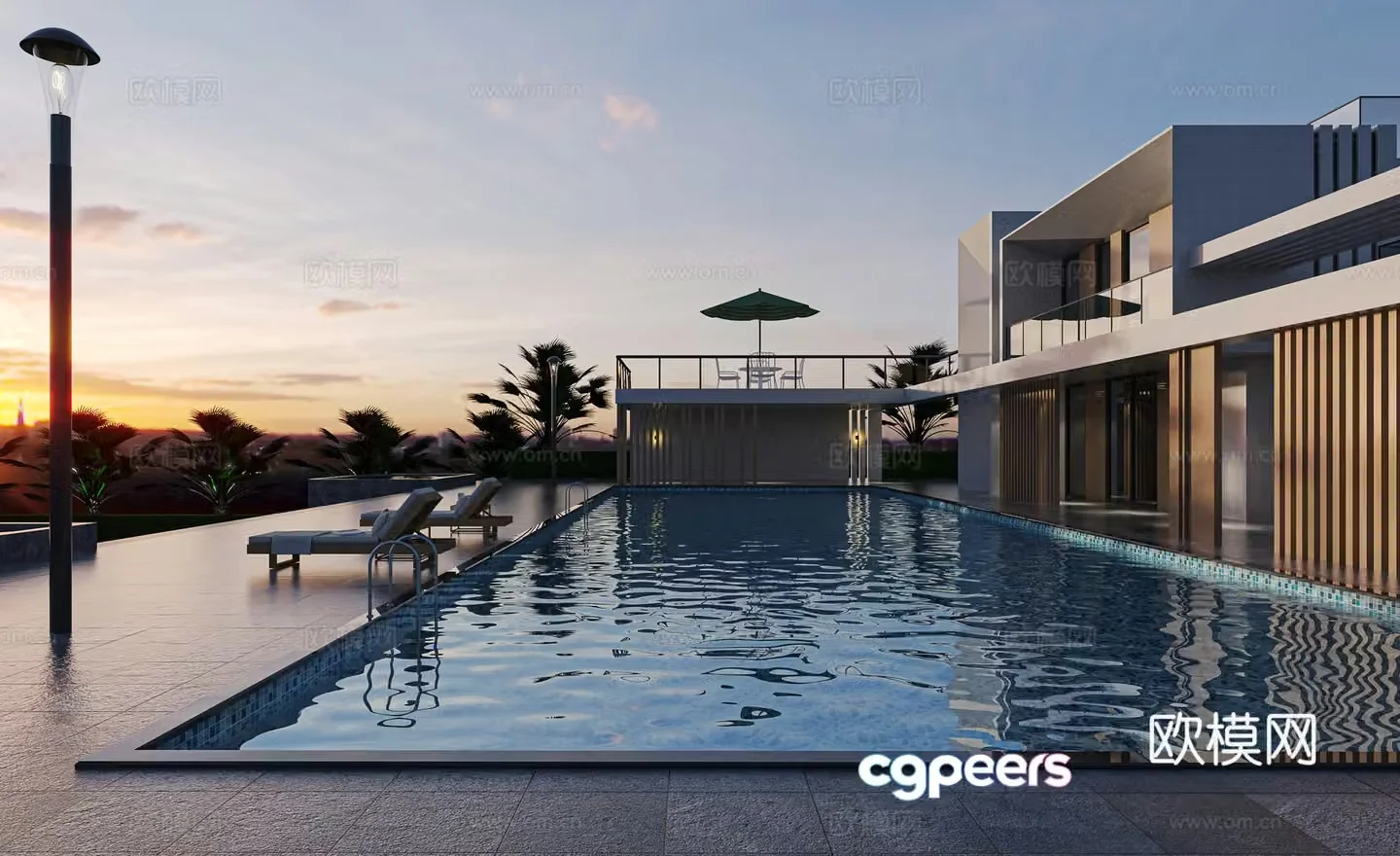 Villa exterior swimming pool 3d model