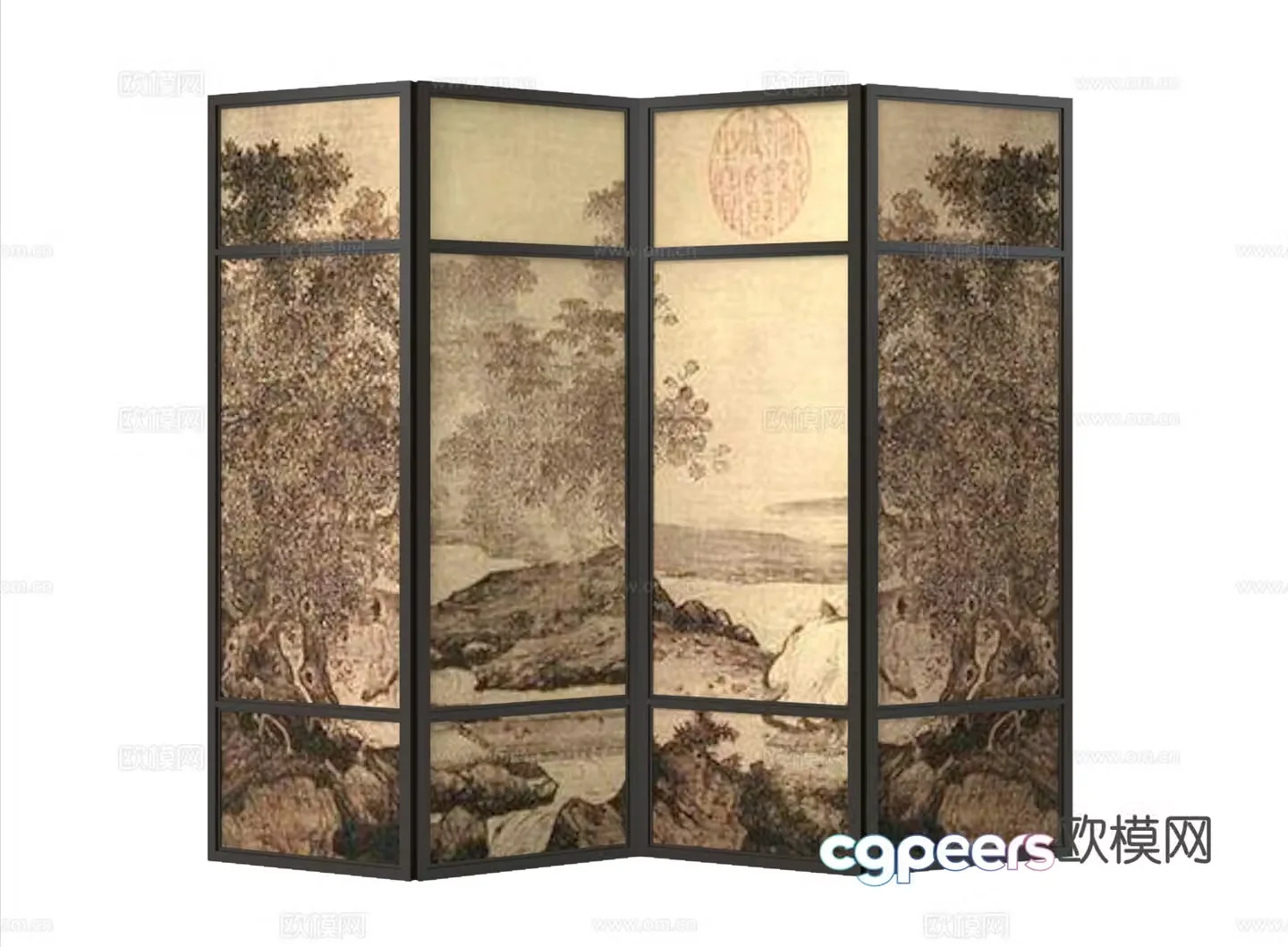 Folding screen mural screen partition ink painting screen 3d model