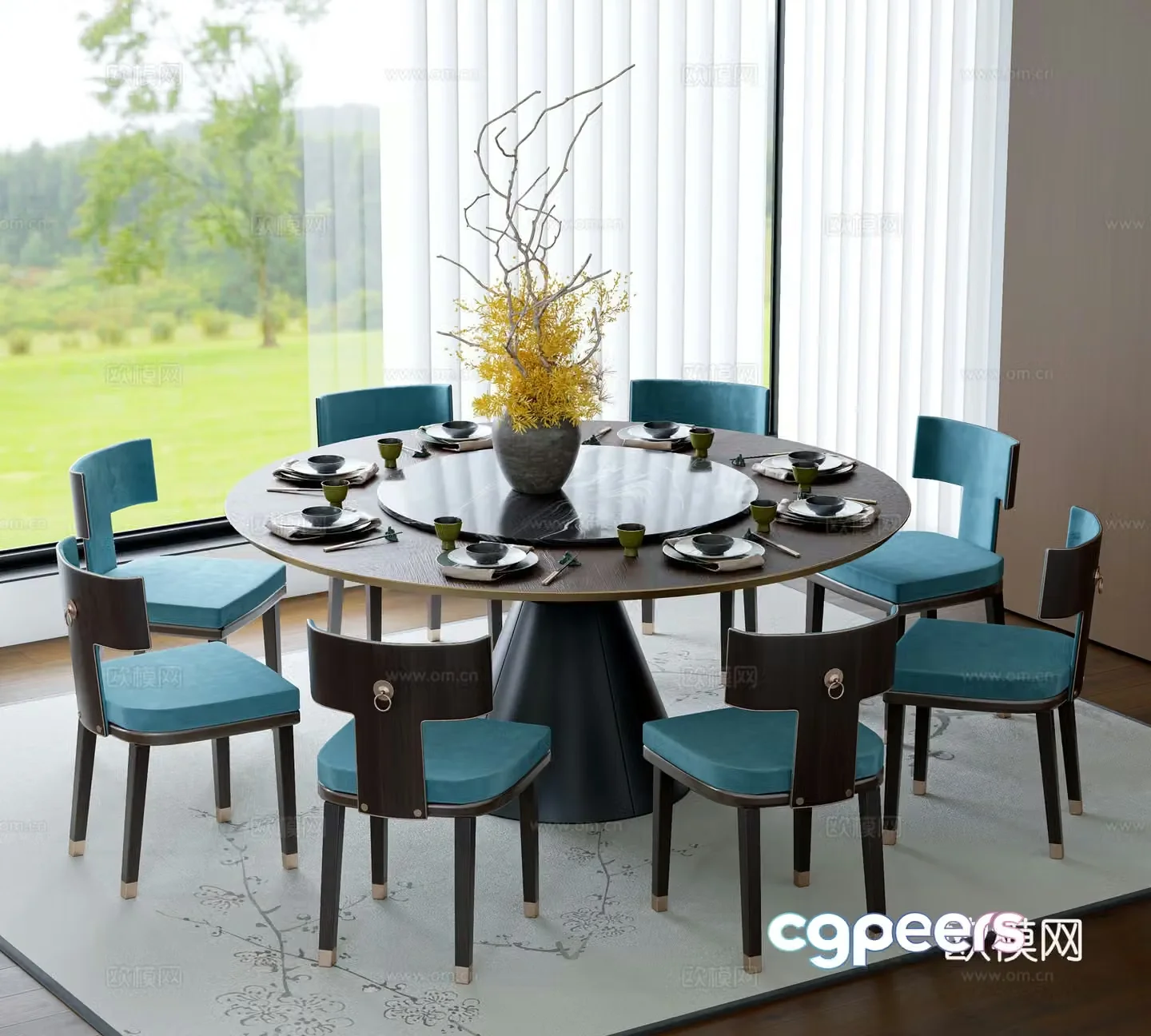 New Chinese dining table and chairs 3d model