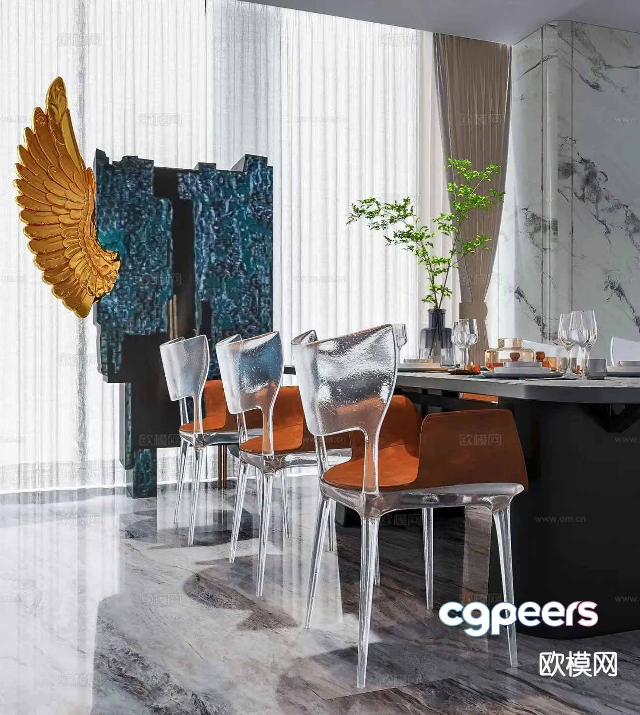 Zheng Shiliang Design Light Luxury Restaurant 3D Model