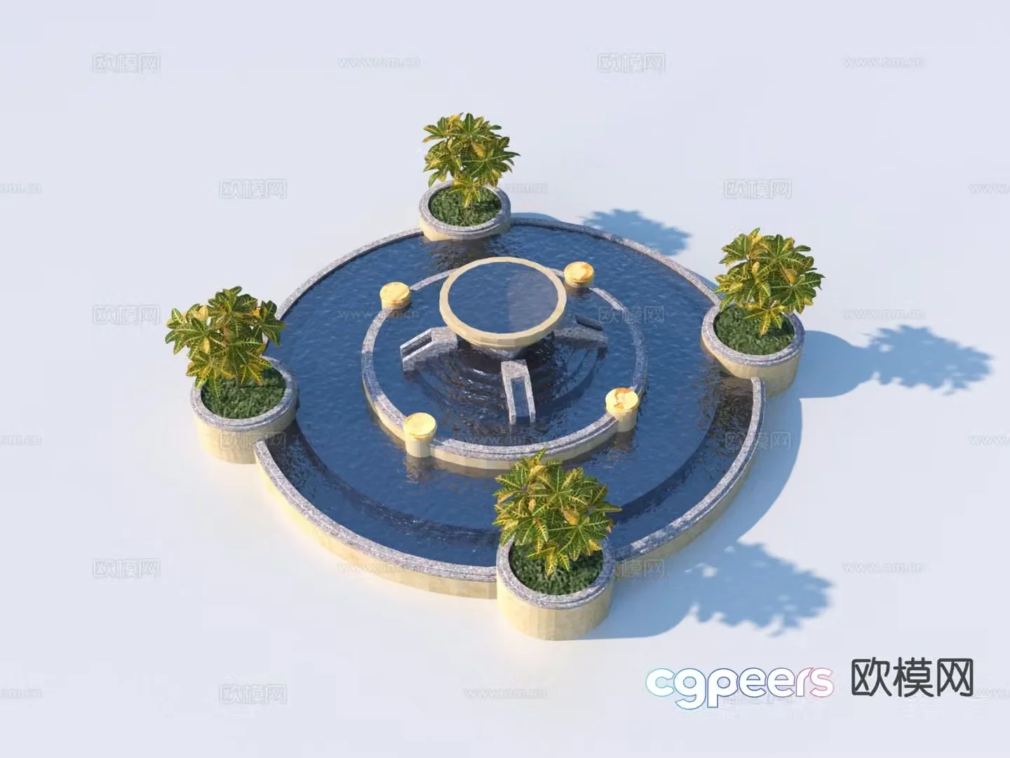 Outdoor fountain flower pond 3d model