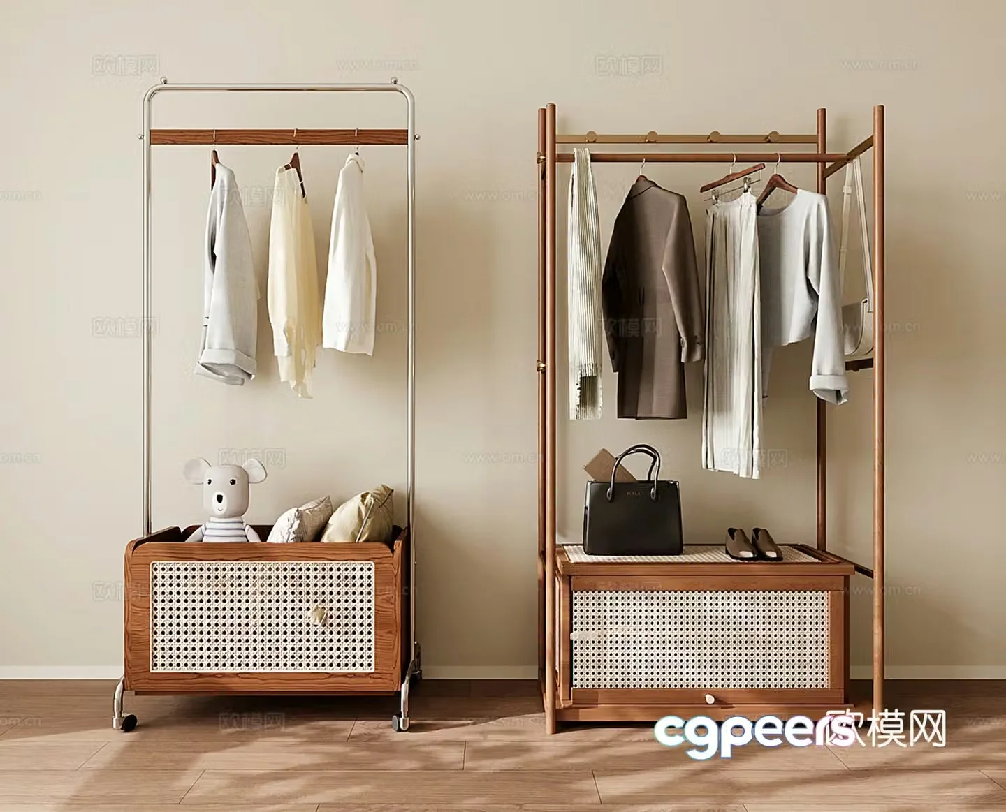 French medieval windbreaker hanger clothes hanger clothes rack combination rattan clothes hanger 3D model