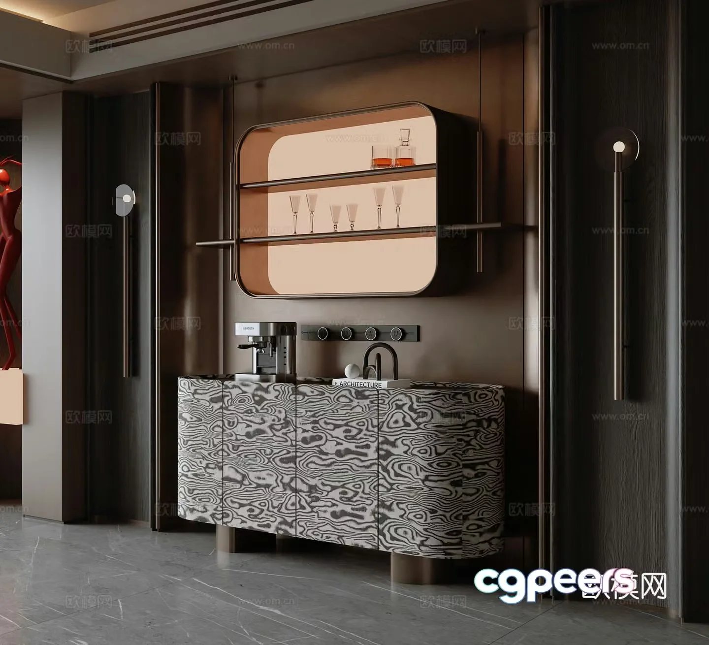 Modern Italian light luxury sideboard 3D model