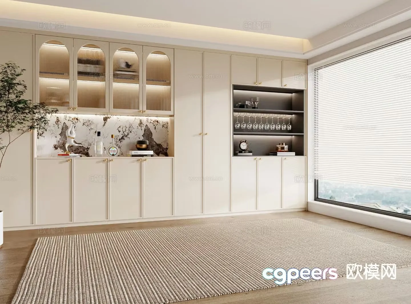 Cream style wine cabinet sideboard 3d model