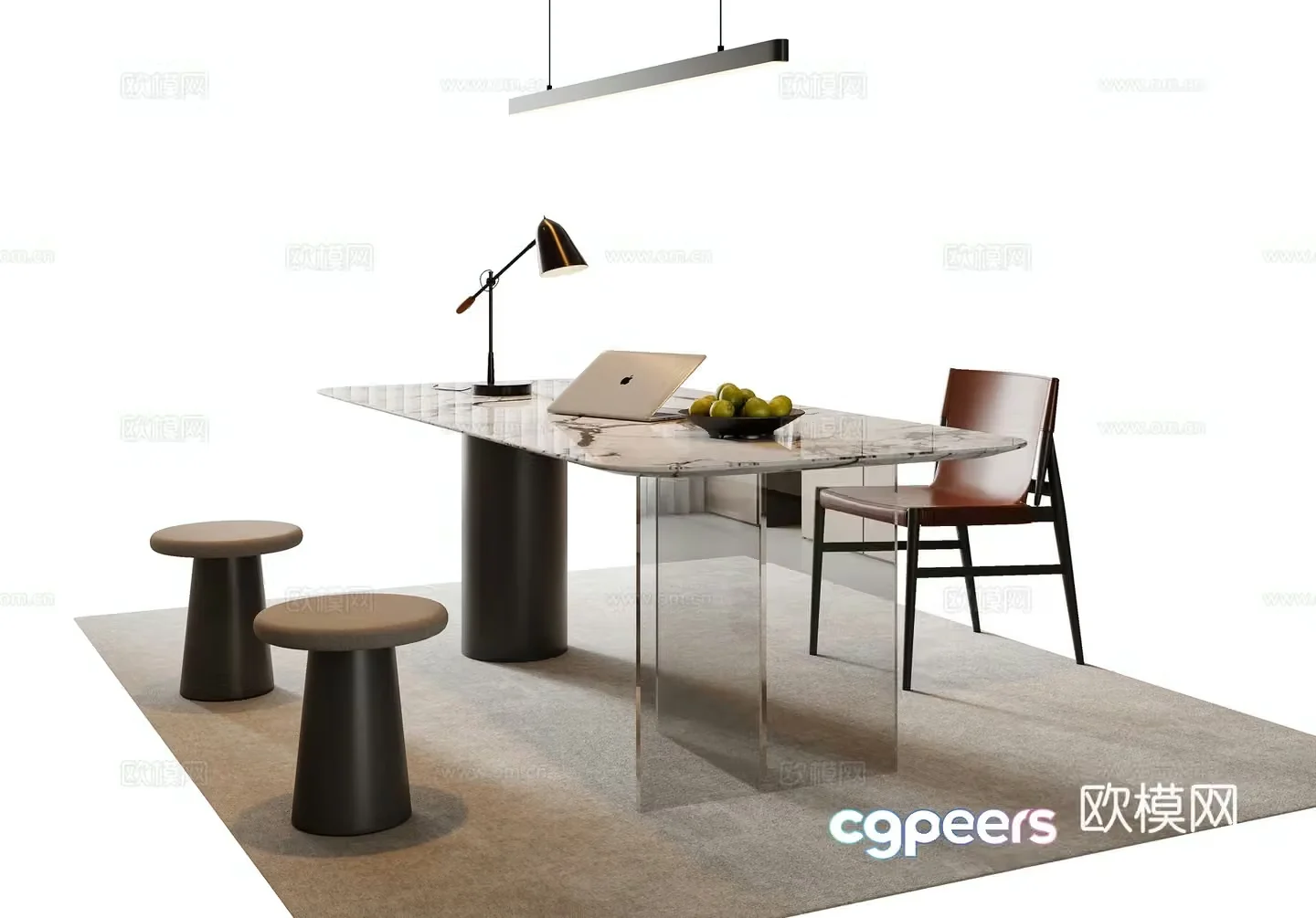 Italian desk and chair combination 3D model