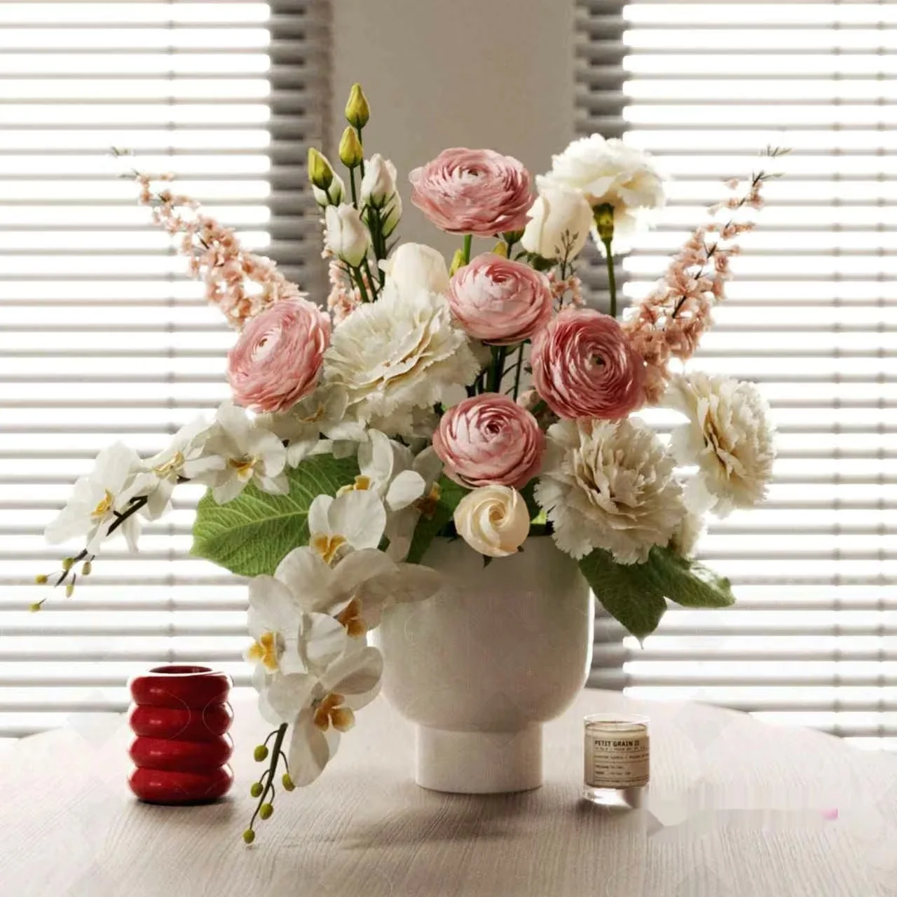 White Vase With Flowers 3D Model – 12781 – VRAY Render