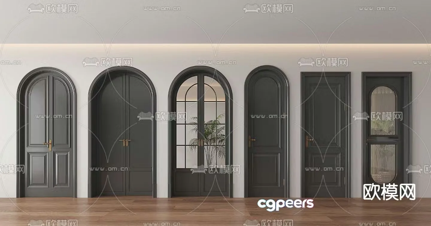 French round arch double door swing door 3D model