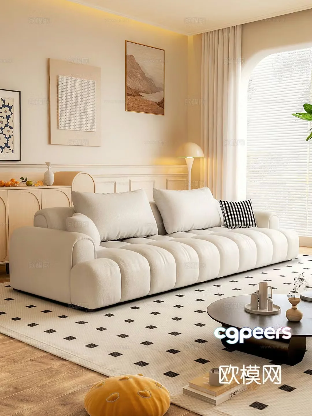Double sofa leather sofa 3d model