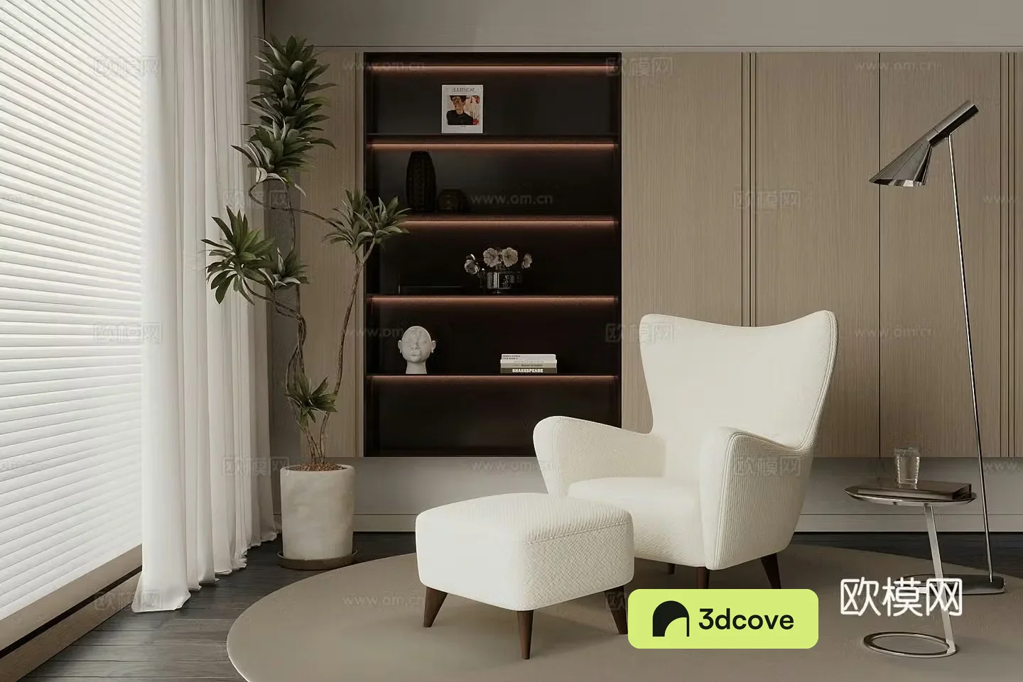 Modern leisure chair Italian light luxury single sofa pedal green plants decorative cabinet