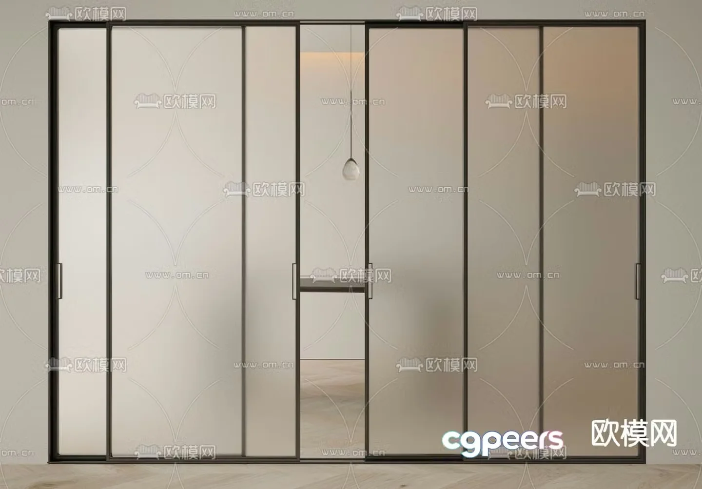 Frosted glass door sliding door kitchen door 3d model