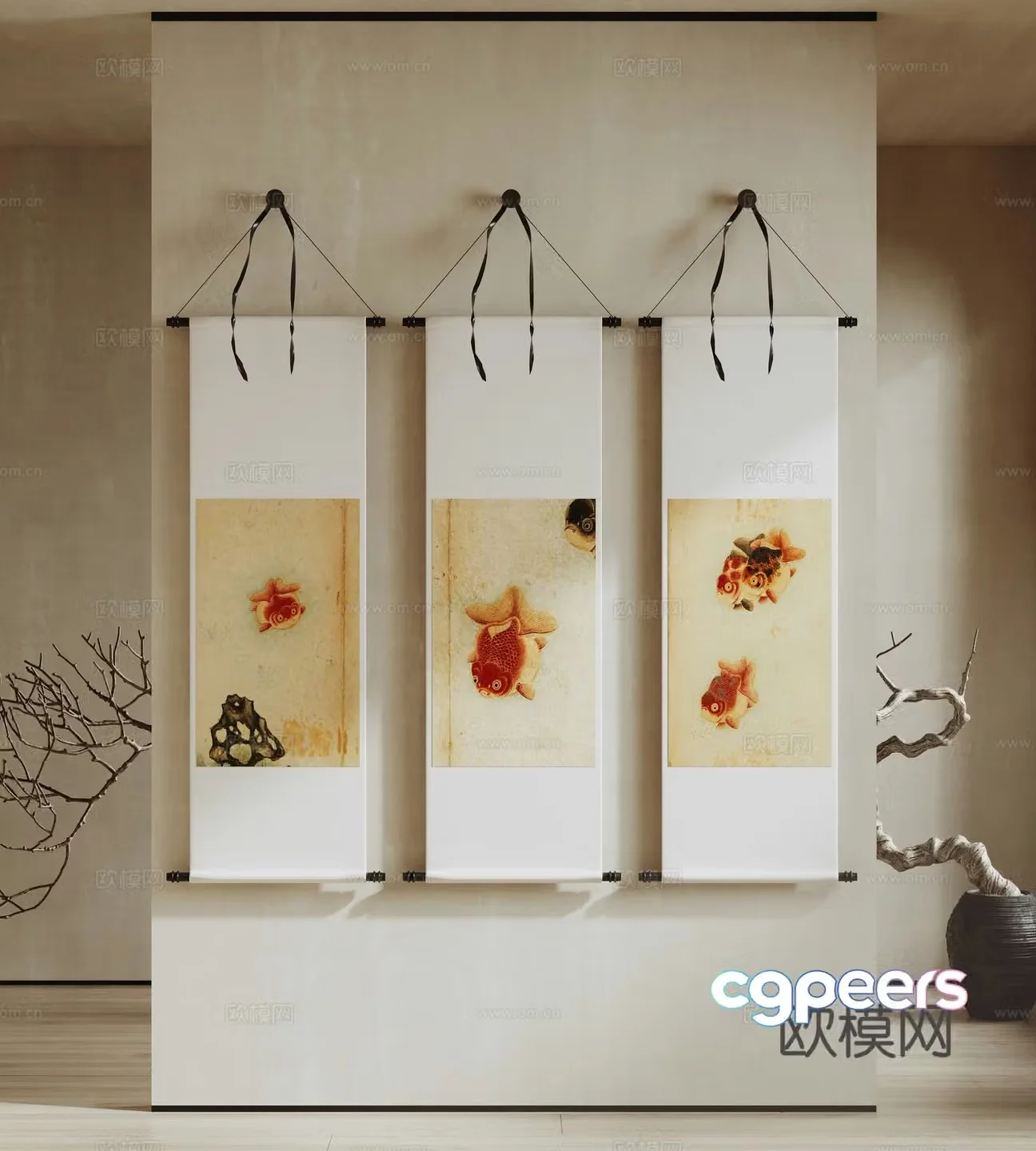 Chinese Zen hanging painting ink painting scroll Chinese painting 3D model