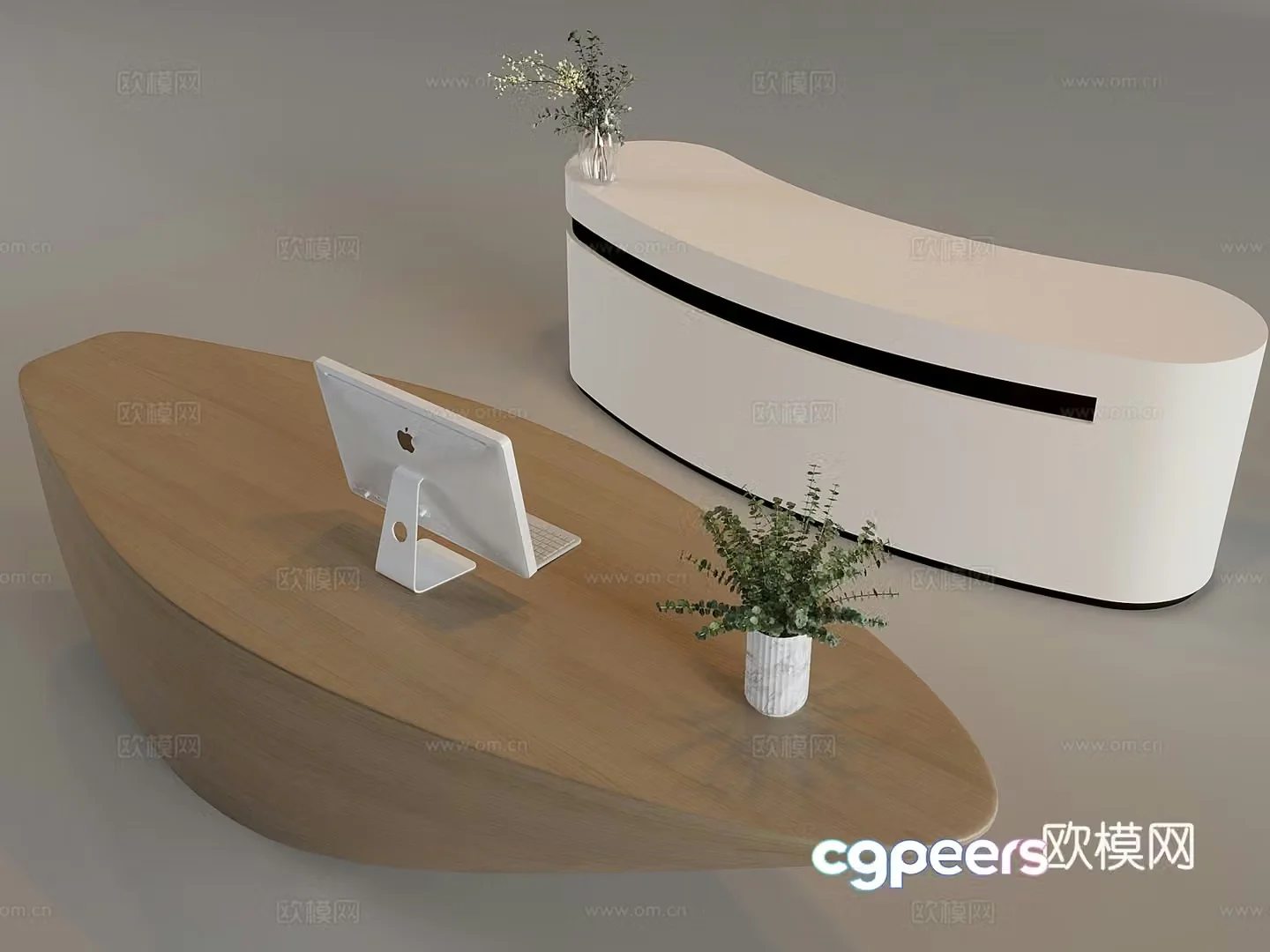 Nordic cream cashier bar reception desk front desk curved solid wood counter 3D model
