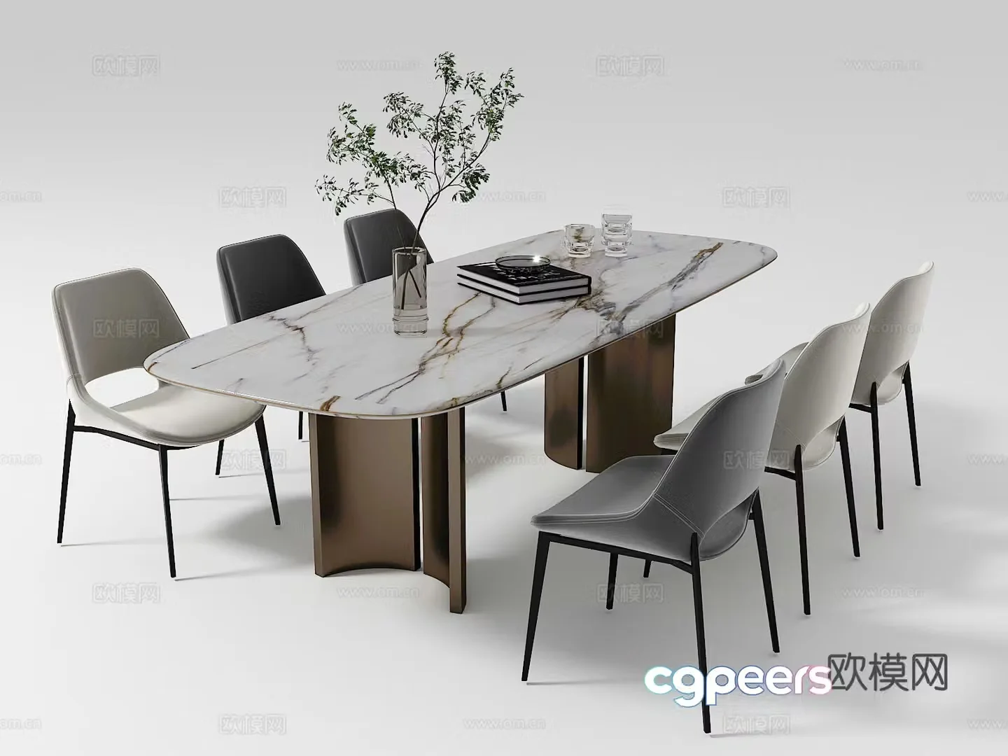 Modern dining table and chair combination 3D model
