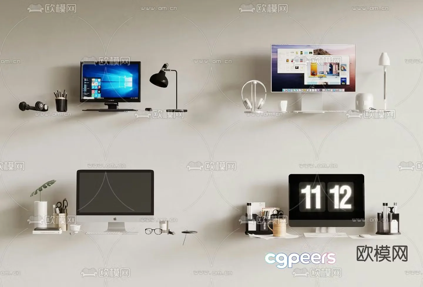 Office supplies laptop headset pen holder 3d model