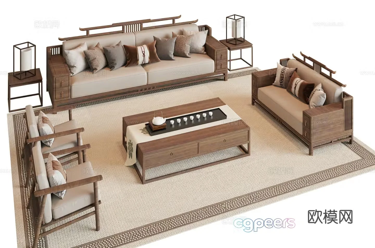 Song style sofa coffee table combination 3D model