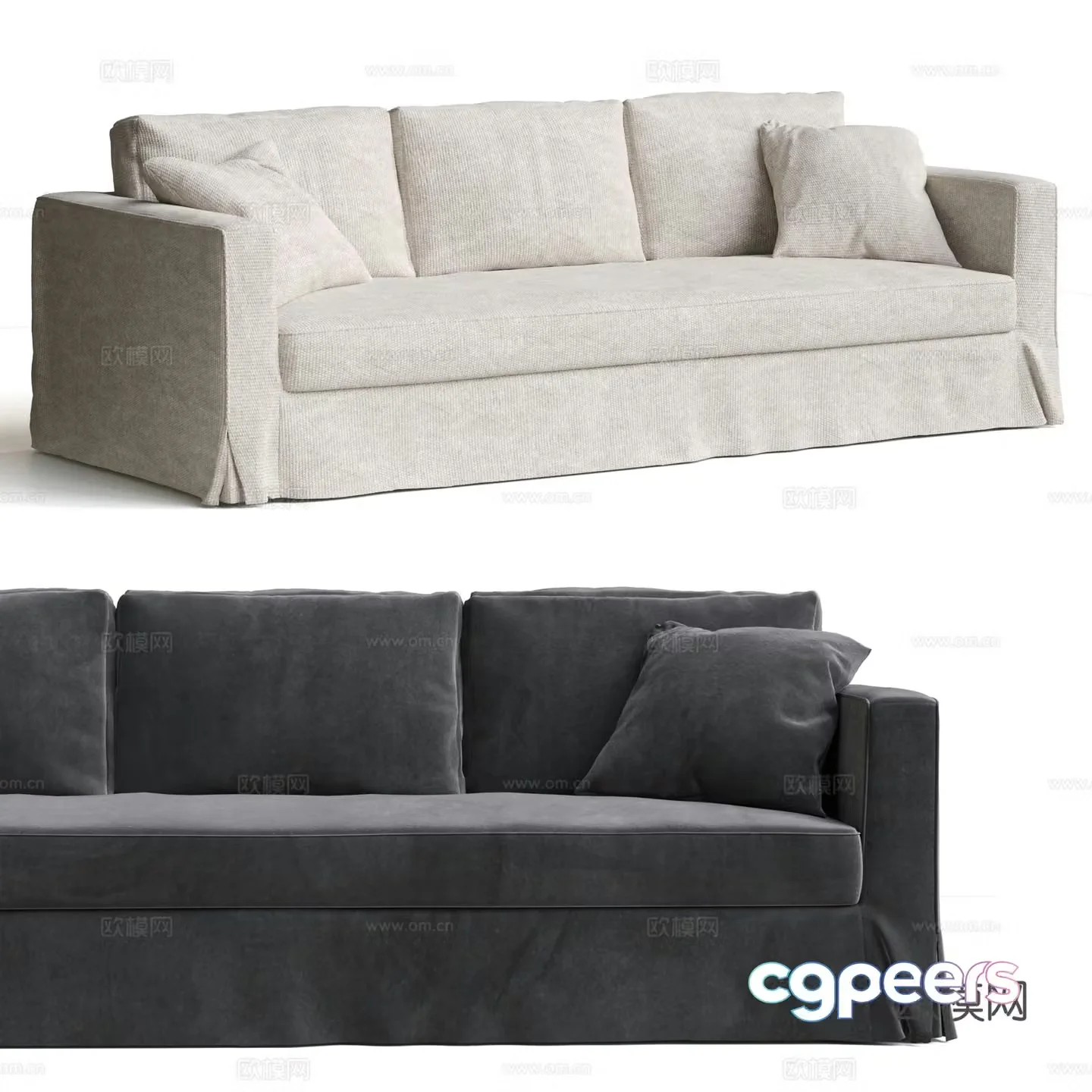 Modern Wasabi style Nordic medieval three-person sofa multi-person sofa fabric sofa linen 3d model