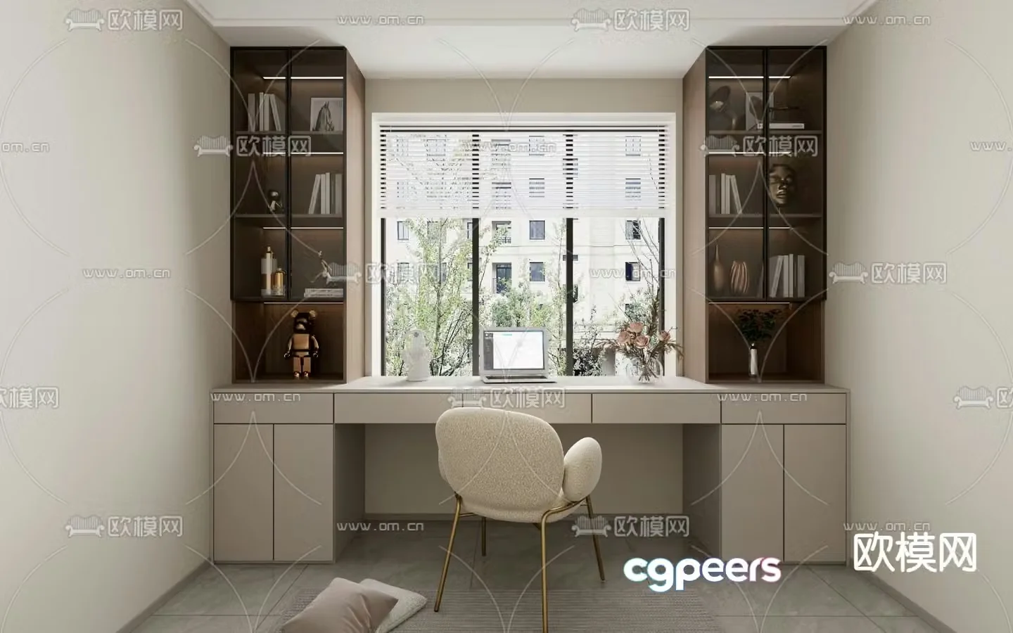 Modern bedroom bay window bookcase 3d model