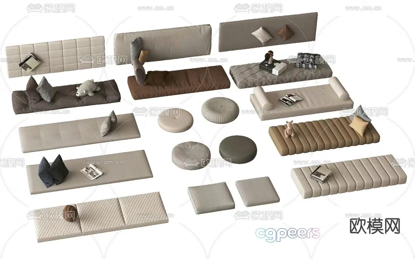 Seat cushion bay window cushion sofa cushion futon 3D model