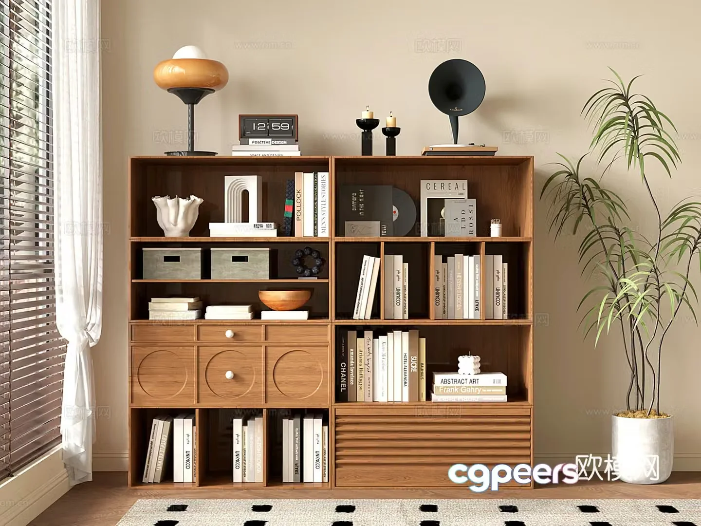 Modern medieval style floor-standing bookshelf low bookcase storage cabinet storage cabinet 3D model
