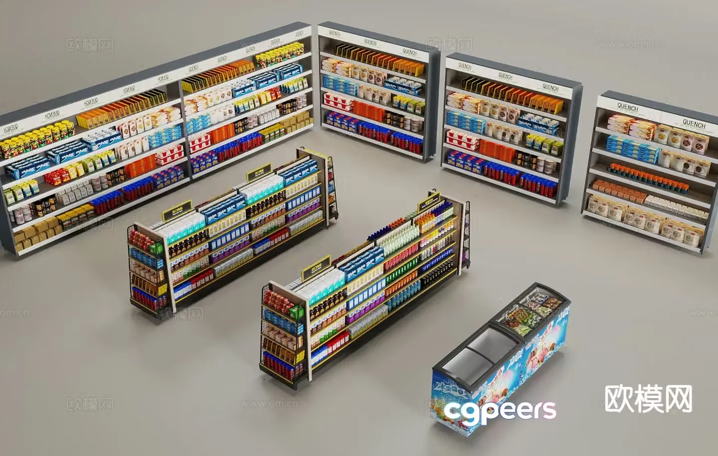 Supermarket shelves snack rack cold drink cabinet 3d model