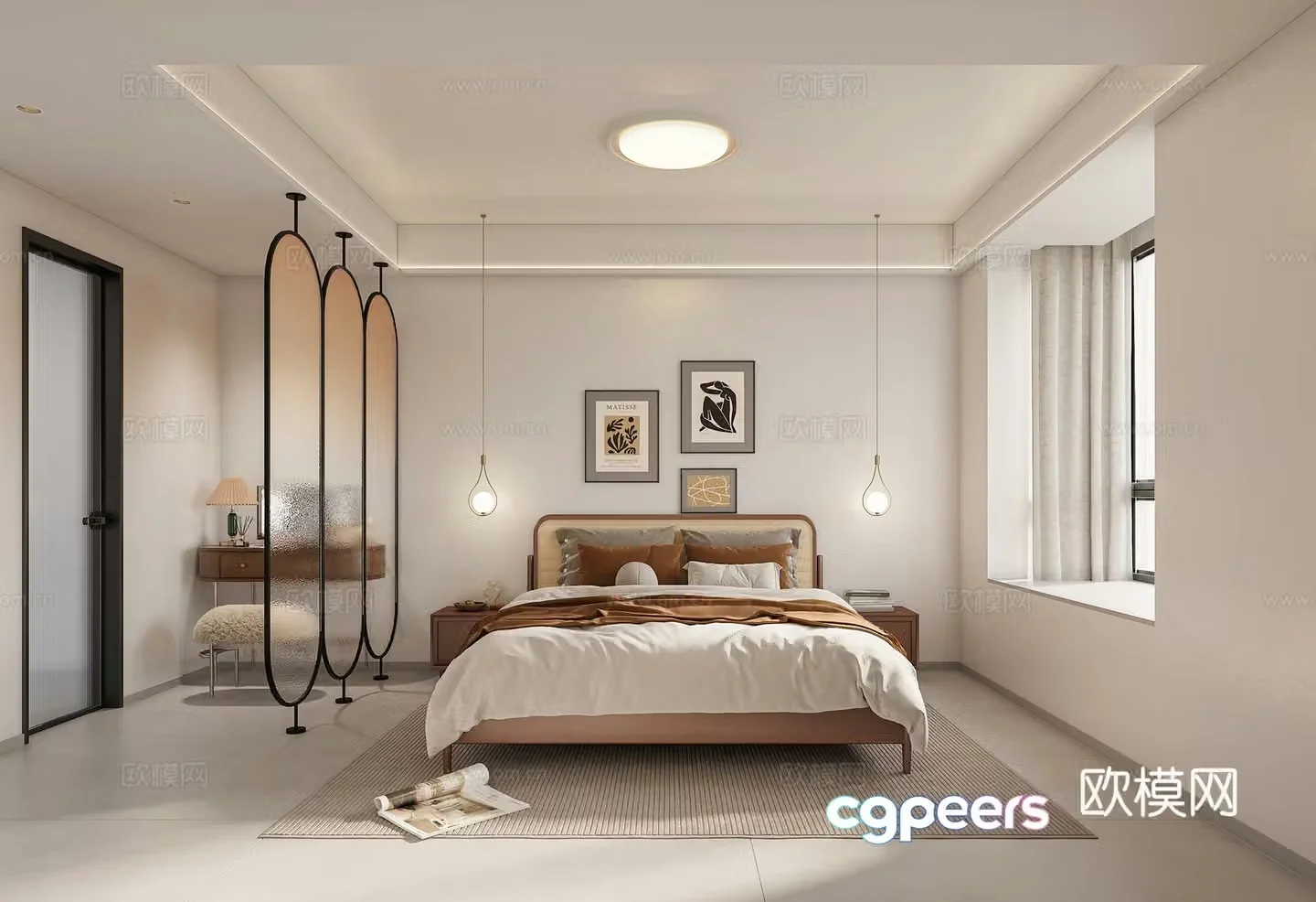 Modern bedroom medieval style bedroom retro bedroom dressing table desk screen partition 3d model