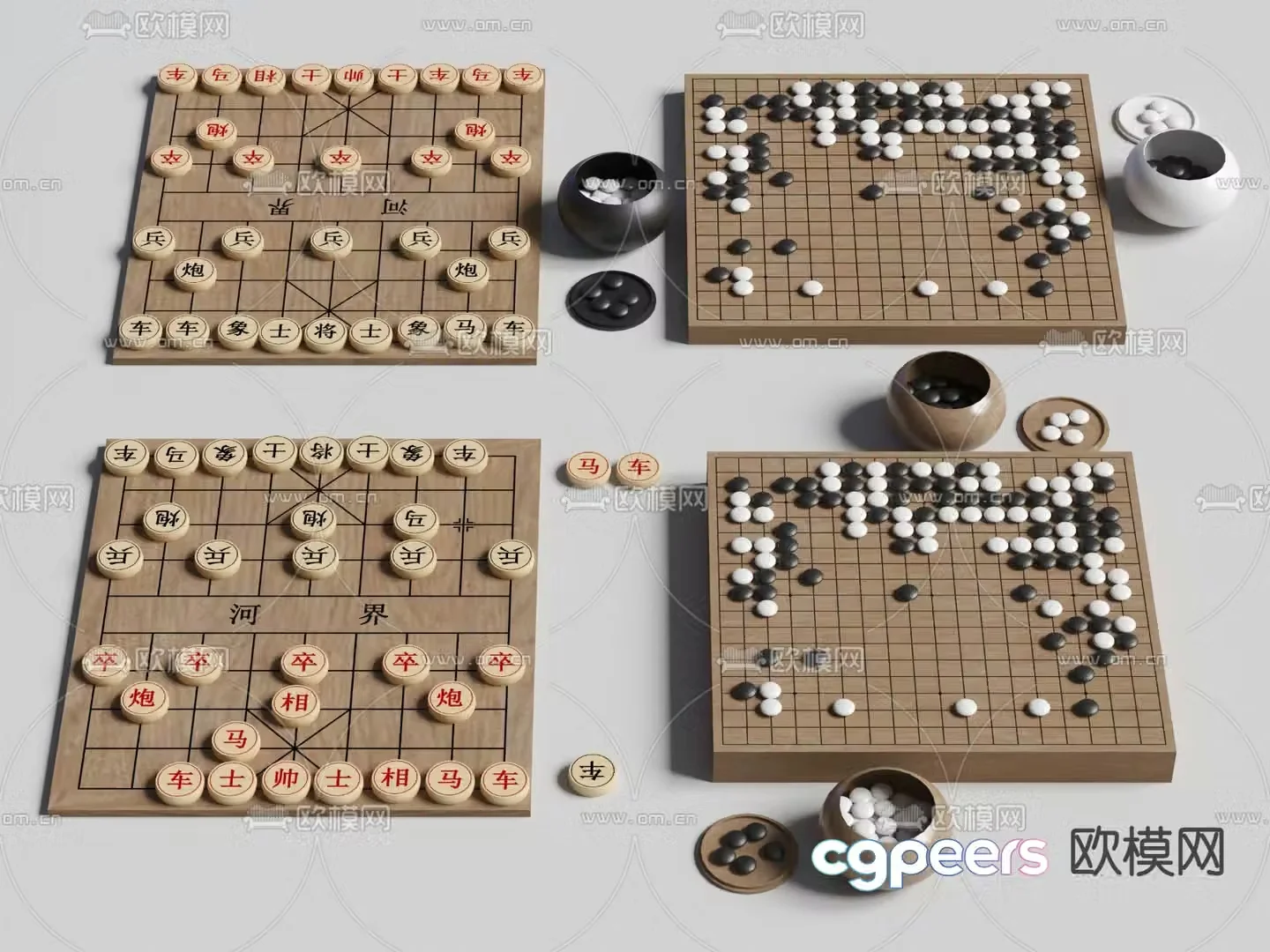 Go chess chess piece board 3d model