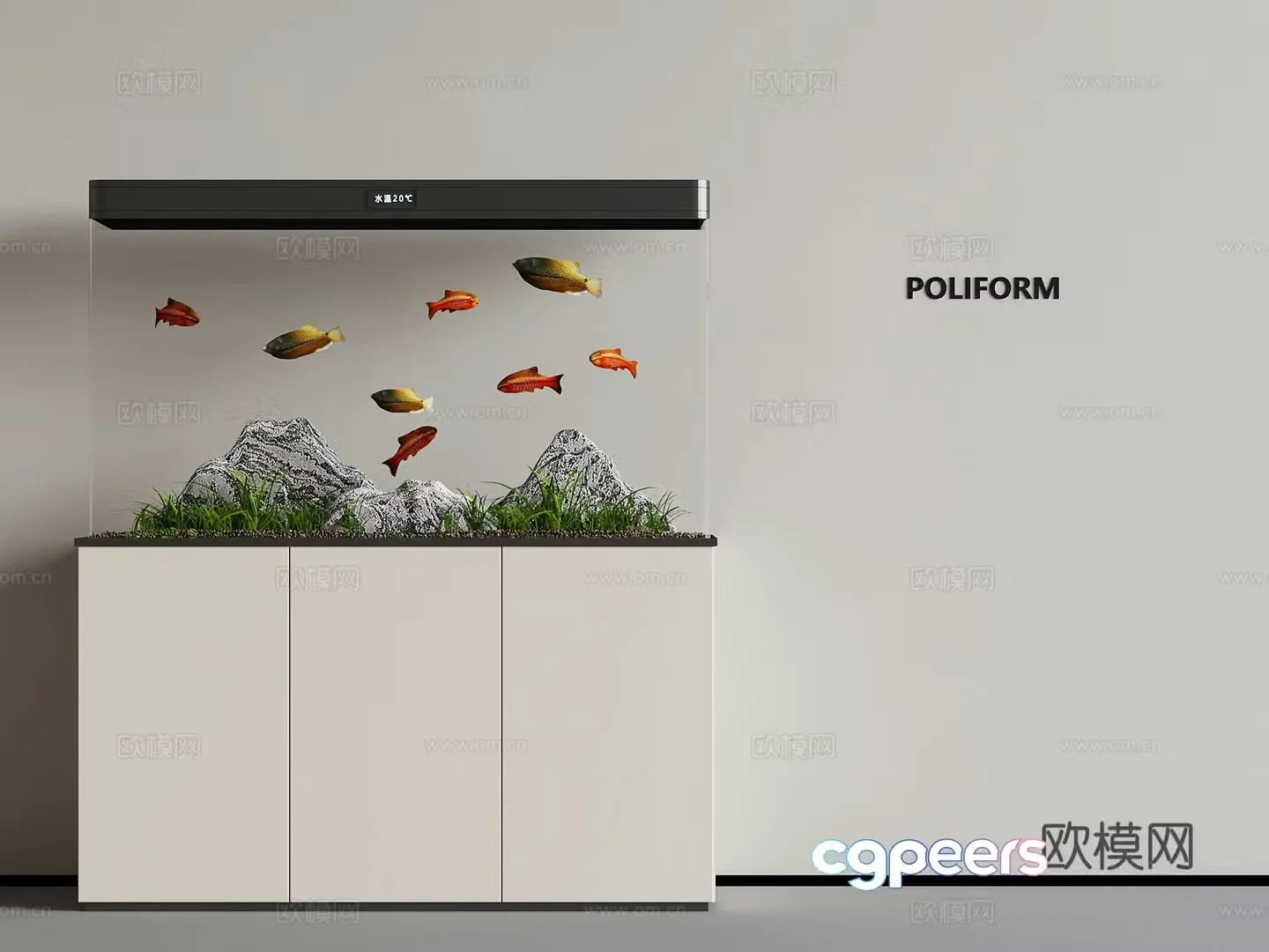 Modern fish tank aquarium 3d model