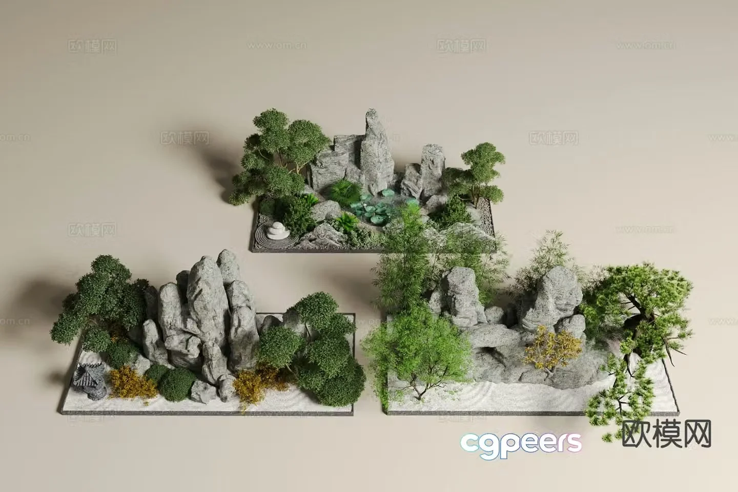 Rockery waterscape courtyard landscape sketch 3D model
