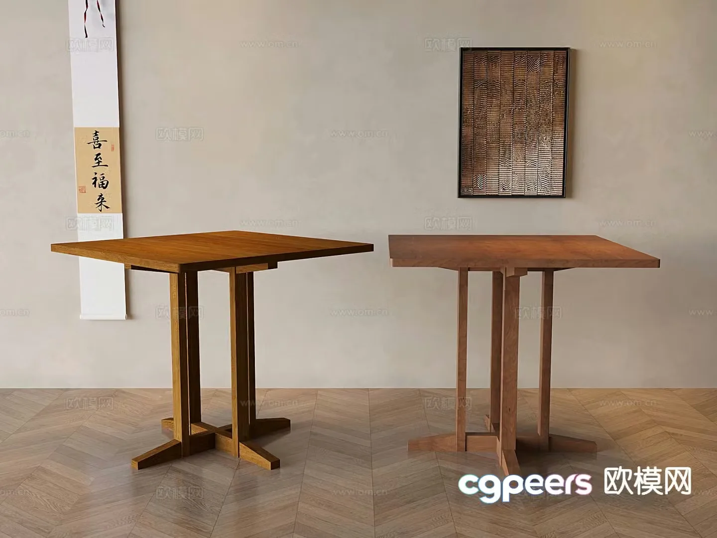 Medium style square table dining table 3D model