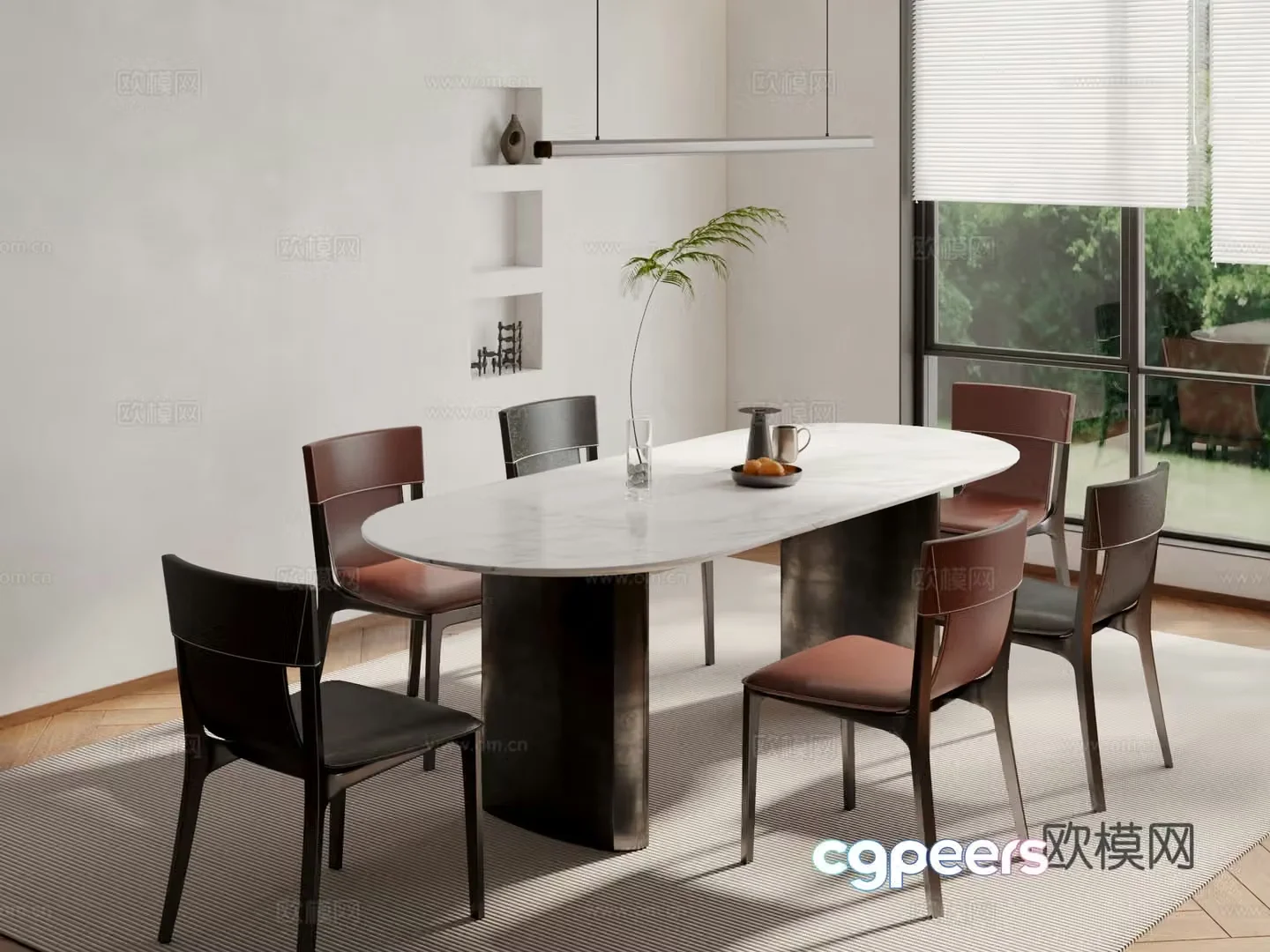Modern slate dining table and chairs 3d model